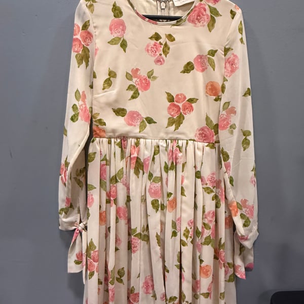 Anthropologie Floral Watercolor Pleated Maxi Dress - Long Sleeve