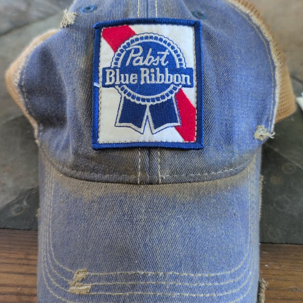 Pabst Blue Ribbon Distressed Denim & Mesh Trucker Hat