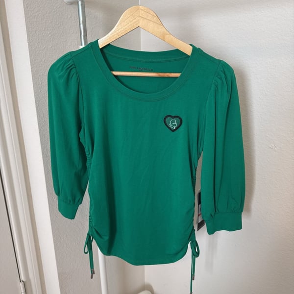 Karl Lagerfeld Green 3/4 Puff Sleeve Top