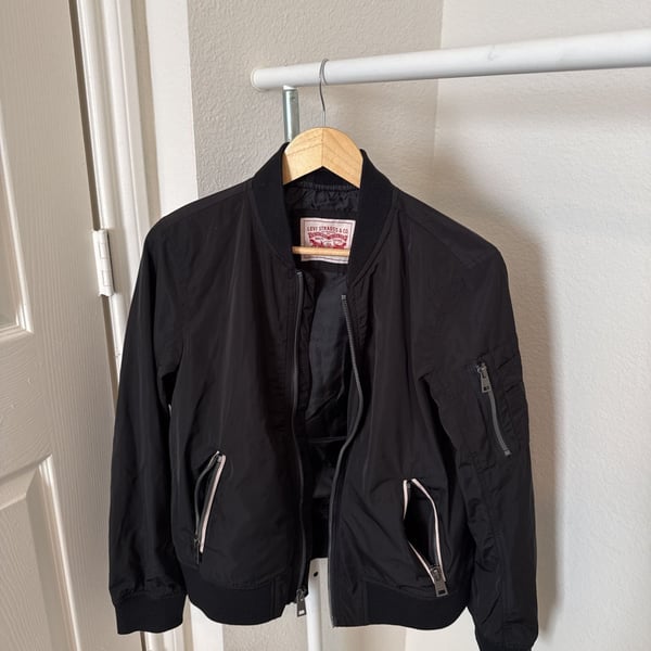 NWT Levi's Satin Bomber Jacket Womens 3X Black Nylon Lined Full Zip