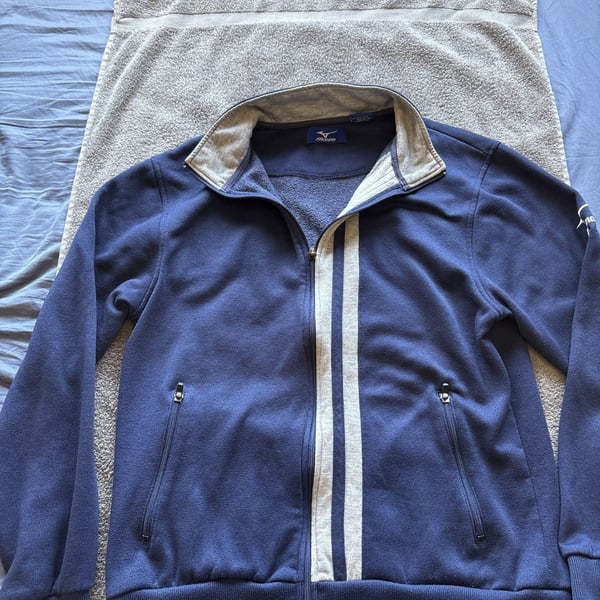 Mizuno Navy Blue & Gray Full-Zip Track Jacket Mens M VINTAGE