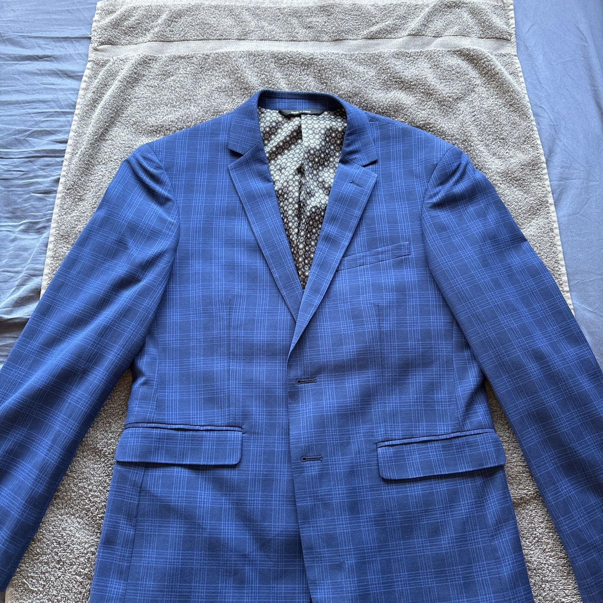 Men's Blue Plaid Suit Jacket 1