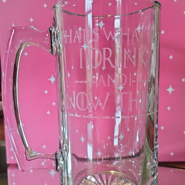 I Drink And I Know Things Mug Funny Large Glass Beer Stein Mug with Thumb