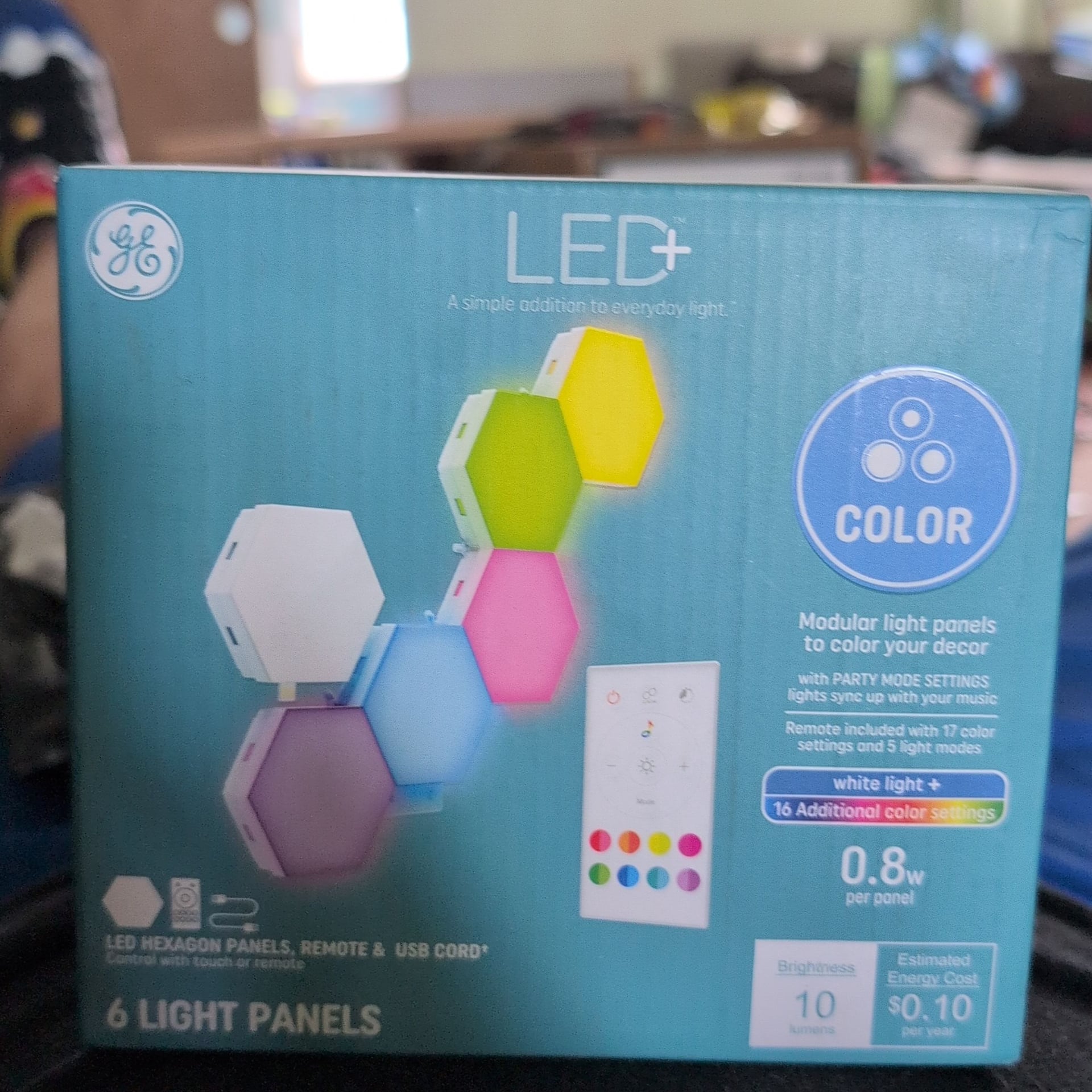 GE 6pk LED Color Changing Tile Panel Lights: Hexagon Wall Light, Multicolor. 1
