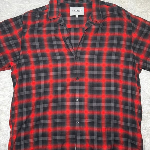 Carhartt WIP Plaid Collared Button Down Shirt Red Black Size L