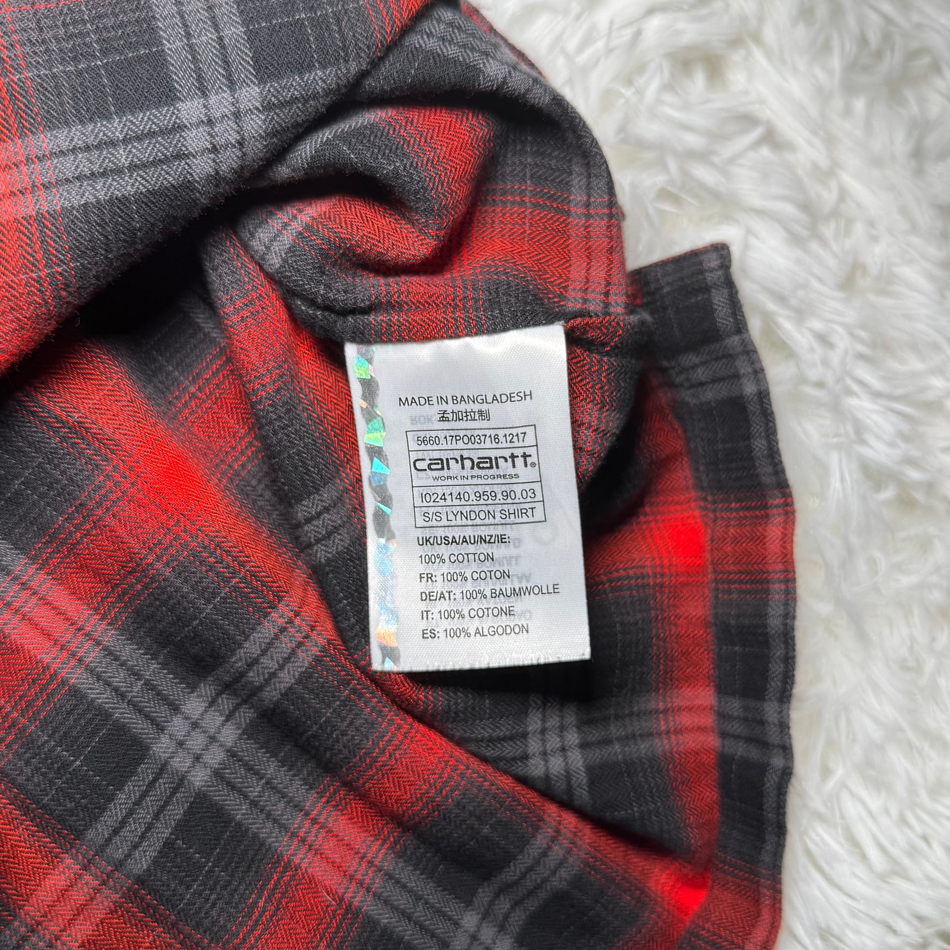 Carhartt WIP Plaid Collared Button Down Shirt Red Black Size L 5