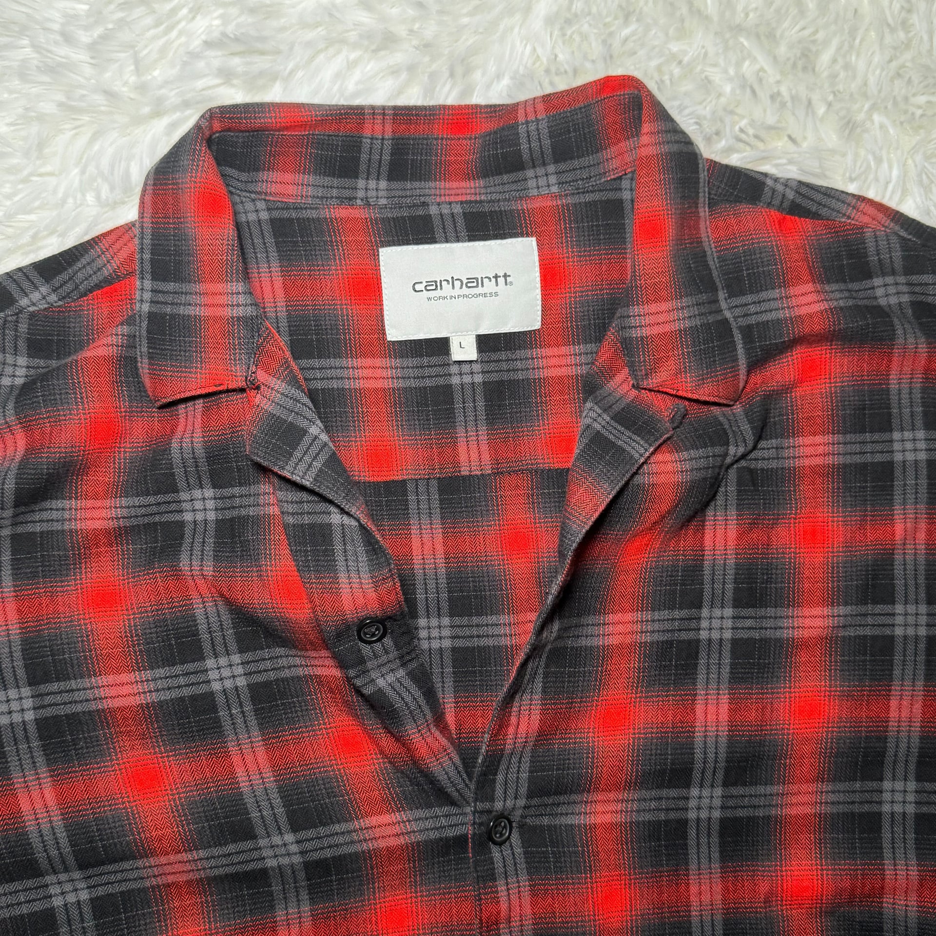 Carhartt WIP Plaid Collared Button Down Shirt Red Black Size L 2