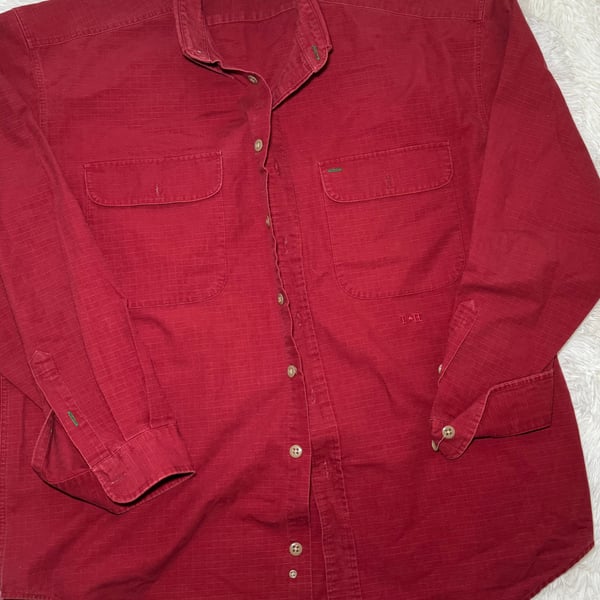 Tommy Hilfiger Red Long Sleeve Button Up Shirt with Front Pockets large 