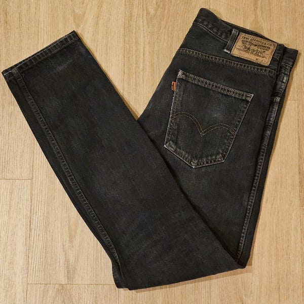 2013 Repro Big E Levi's 605 Orange Tab Black Tapered Jeans 34x32 - patched