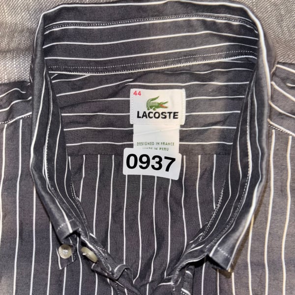 Lacoste Men's Pinstripe Button Down Shirt Grey White Size 44 Long Sleeve