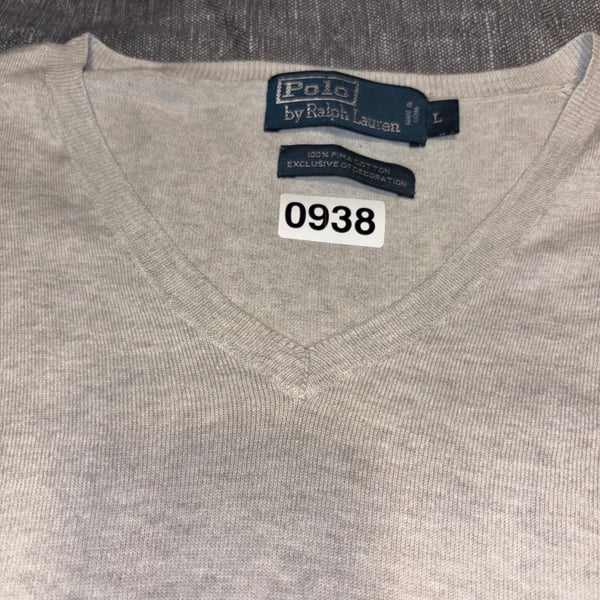 Polo by Ralph Lauren Men's V-Neck Sweater, Grey, Size L, Pima Cotton