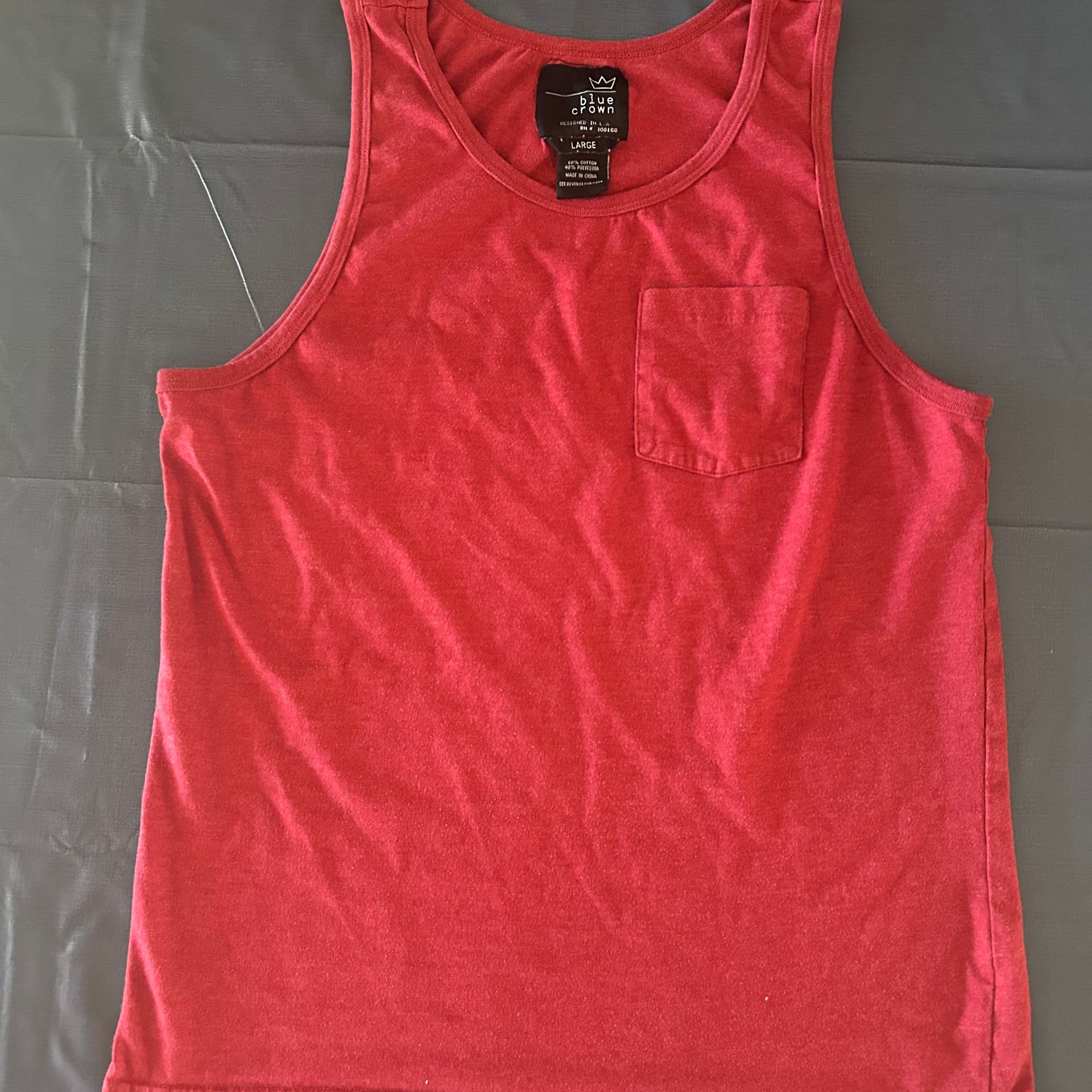 Blue Crown Men's Red Tank Top with Pocket - Size Large 1