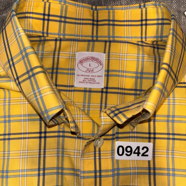 Brooks Brothers Men's L Yellow Plaid The Original Polo Shirt Non-Iron