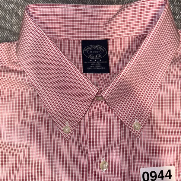 Brooks Brothers Mens Red Checkered Polo Shirt 17-36/37 Non-Iron