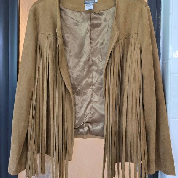 EARTHBOUND Suede Fringe Long Sleeve Jacket In Mocha