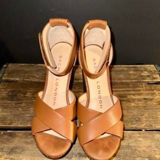 SACHA London Tan Leather Platform Wedge Sandals - Size 8 3
