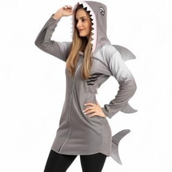Shark Woman Hoodie Jumpsuit Costume - Adult Size Large