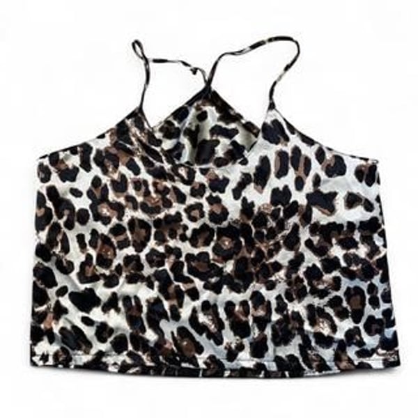 Leopard Print Satin Cami Top - Y2K Style - Size M