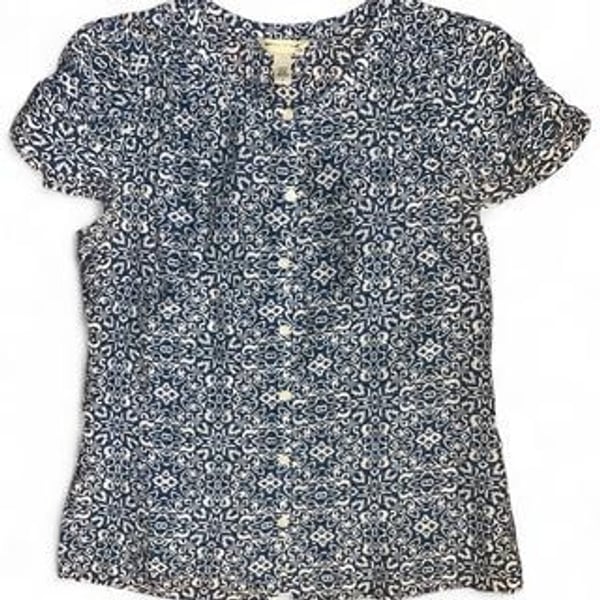 Banana Republic Blue & White Floral Button-Down Blouse