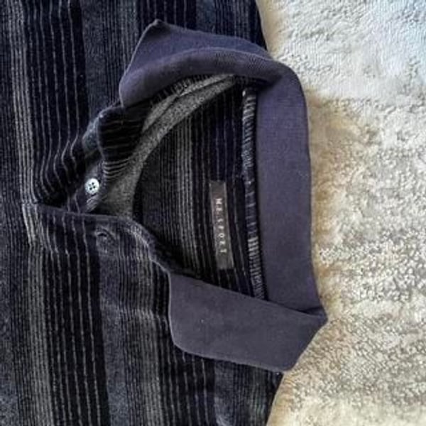 Mr. Sport Striped Cotton Polo Shirt - Navy Blue & Grey