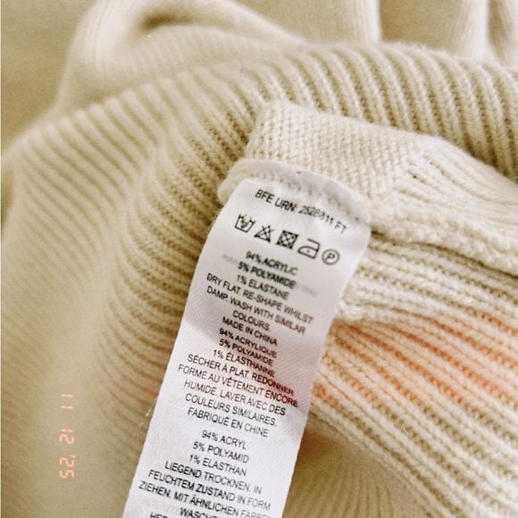 French Connection Ivory Ribbed Sweater Puff Sleeves 8