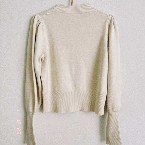 French Connection Ivory Ribbed Sweater Puff Sleeves 9