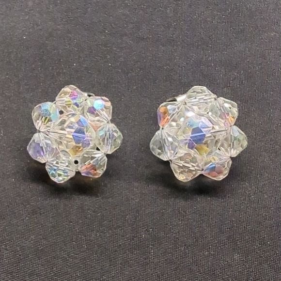 Vintage Iridescent Bead Clip-on Earrings 1