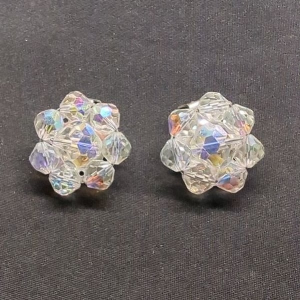 Vintage Iridescent Bead Clip-on Earrings