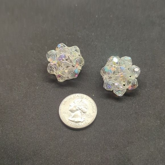 Vintage Iridescent Bead Clip-on Earrings 3