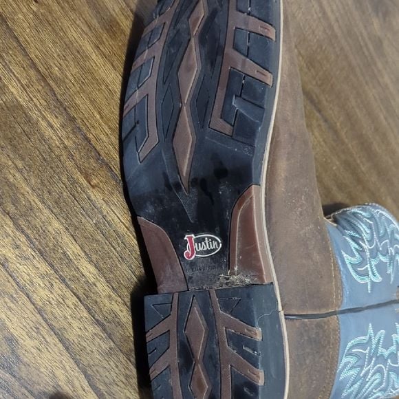 Justin Boots Men's Western Leather Boots - Brown and Blue 5