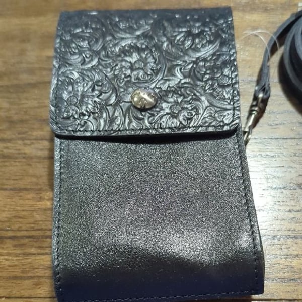 New Patricia Nash Black Tooled Leather Crossbody Bag