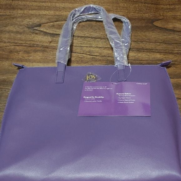 New Joy Mangano Elite Travel Collection Purple Leather Tote with RFID protection 1