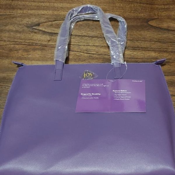 New Joy Mangano Elite Travel Collection Purple Leather Tote with RFID protection