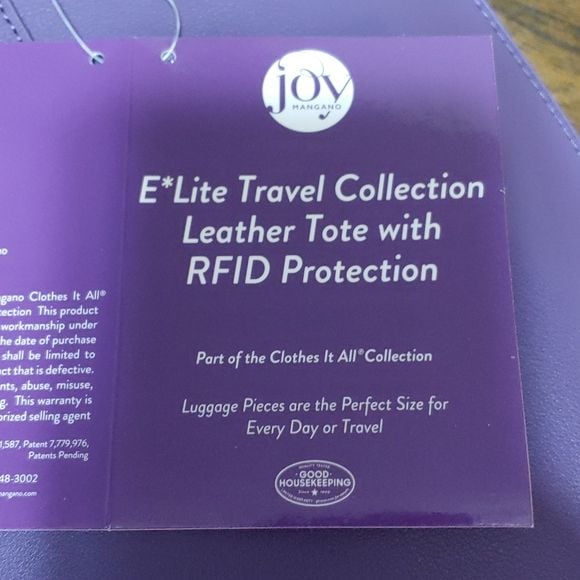 New Joy Mangano Elite Travel Collection Purple Leather Tote with RFID protection 4