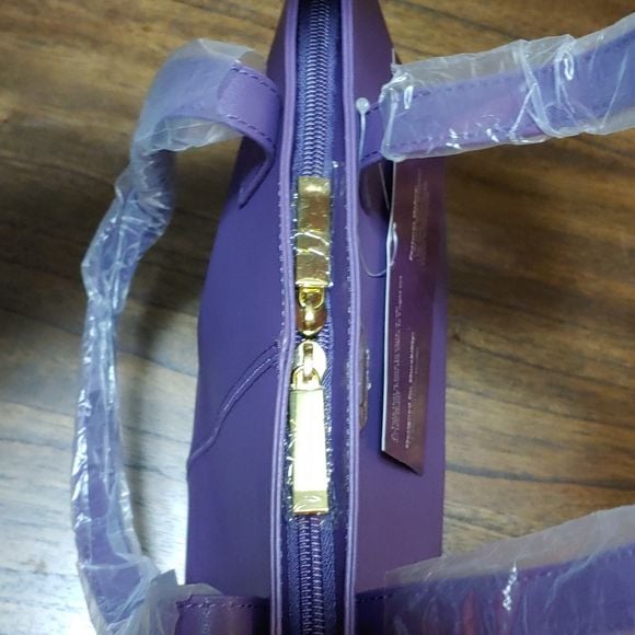 New Joy Mangano Elite Travel Collection Purple Leather Tote with RFID protection 7