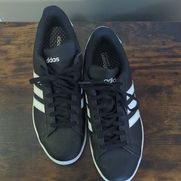 Adidas Men's Black Sneakers with White Stripes