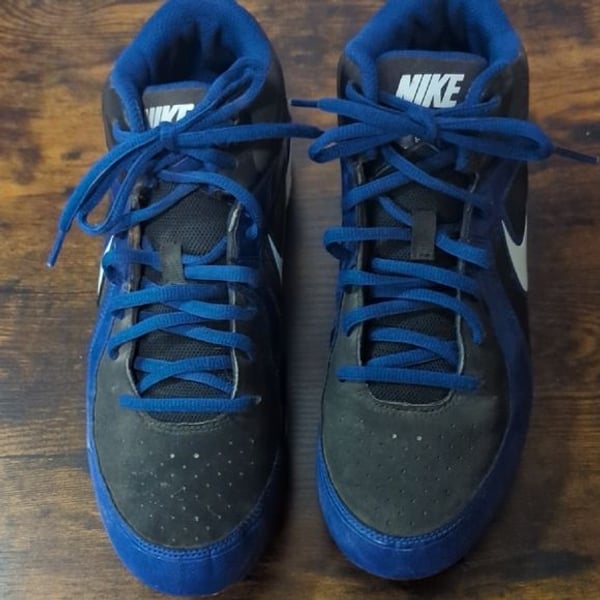 Nike Black and Blue High-Top Baseball Cleats 