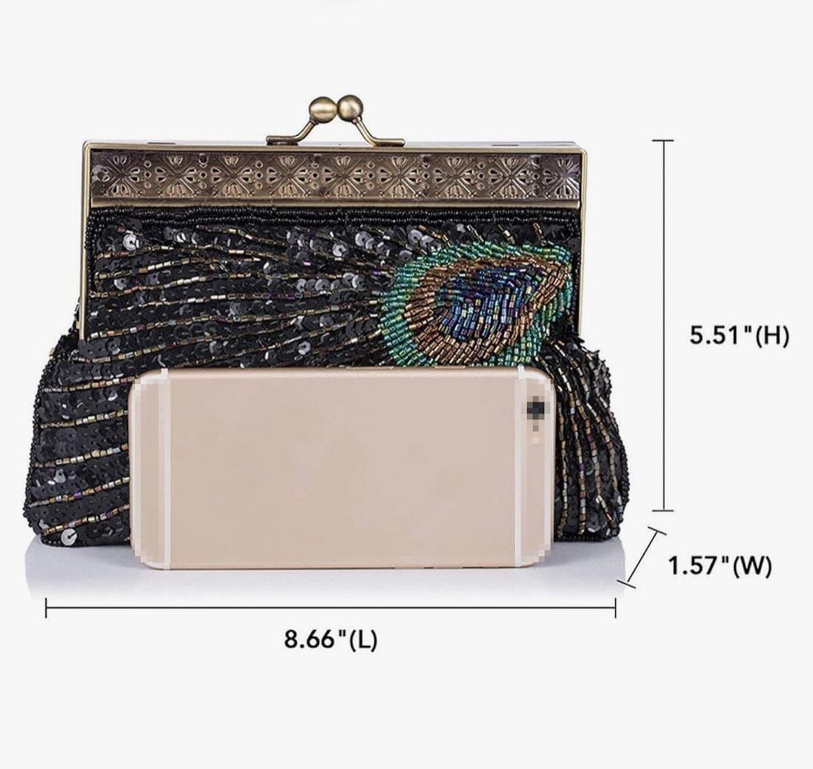 Vintage Peacock Beaded Sequin Clutch Bag Purse Evening Bags, One Size 12