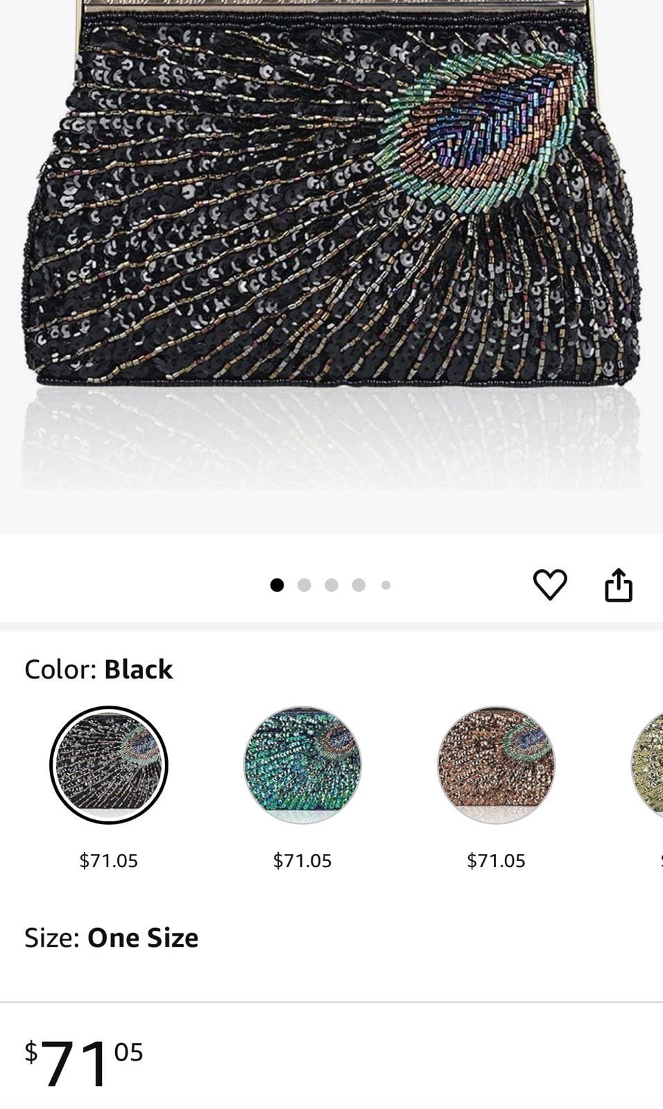 Vintage Peacock Beaded Sequin Clutch Bag Purse Evening Bags, One Size 13