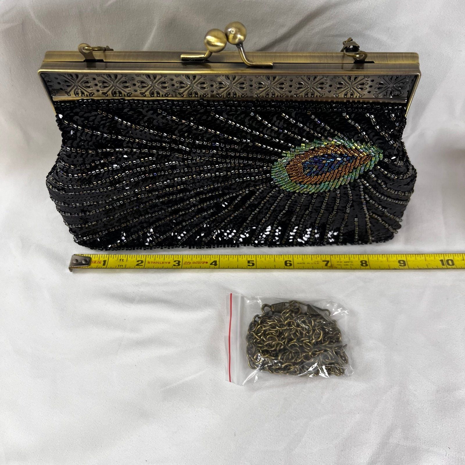Vintage Peacock Beaded Sequin Clutch Bag Purse Evening Bags, One Size 10