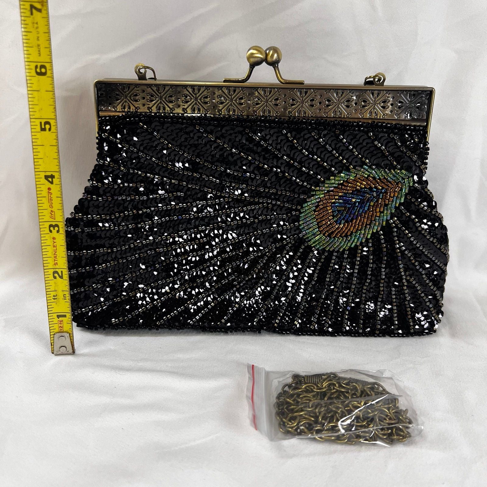 Vintage Peacock Beaded Sequin Clutch Bag Purse Evening Bags, One Size 11