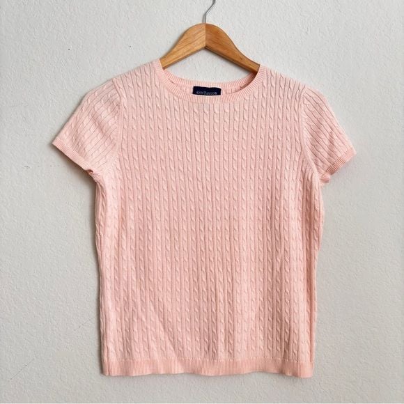 Ann Taylor Light Pink Cable Knit Short Sleeve Tee 2