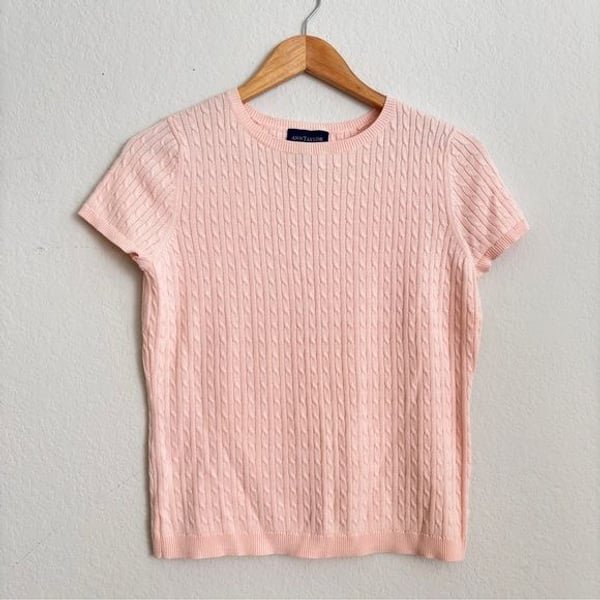 Ann Taylor Light Pink Cable Knit Short Sleeve Tee