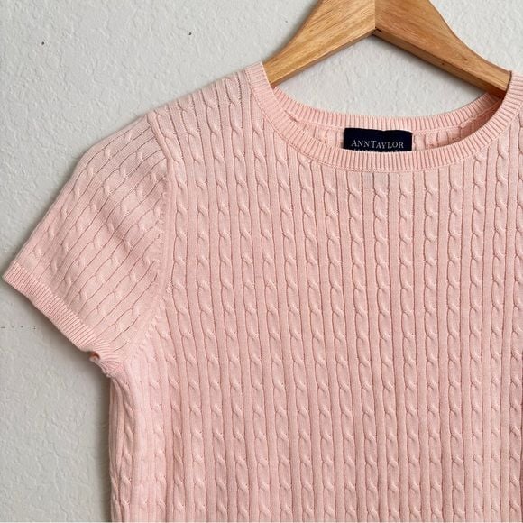 Ann Taylor Light Pink Cable Knit Short Sleeve Tee 3
