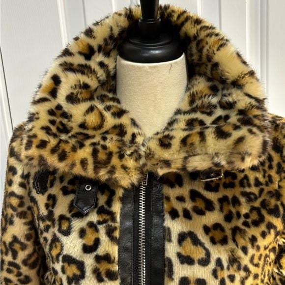 Animal Print Faux Fur Moto Leopard Jacket Belted XS Y2K Style Coat 6