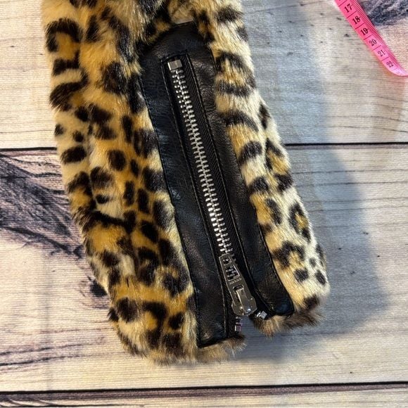 Animal Print Faux Fur Moto Leopard Jacket Belted XS Y2K Style Coat 11