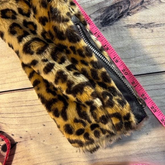 Animal Print Faux Fur Moto Leopard Jacket Belted XS Y2K Style Coat 10