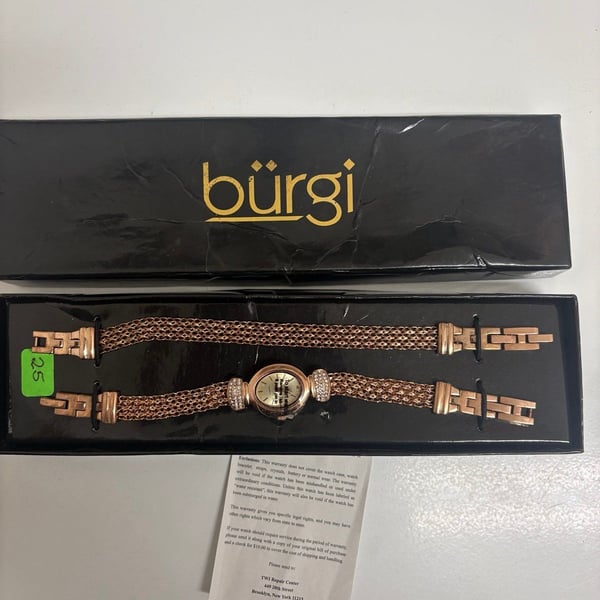 Bürgi Women’s Rose Gold Mesh Bracelet Watch – Swarovski Crystal Accents – New in