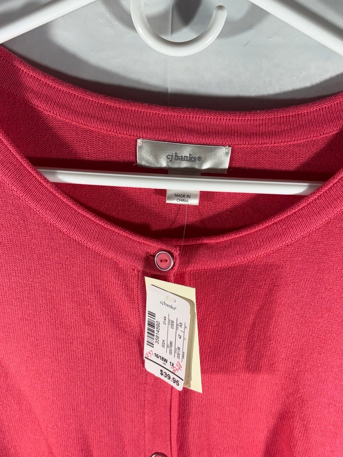 CJ Banks Women’s Cardigan Sweater 1X Red Button Front Plus Size NWT 3