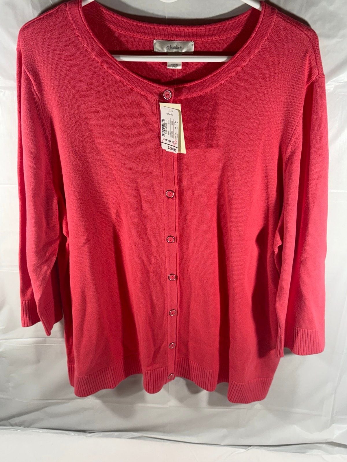 CJ Banks Women’s Cardigan Sweater 1X Red Button Front Plus Size NWT 2